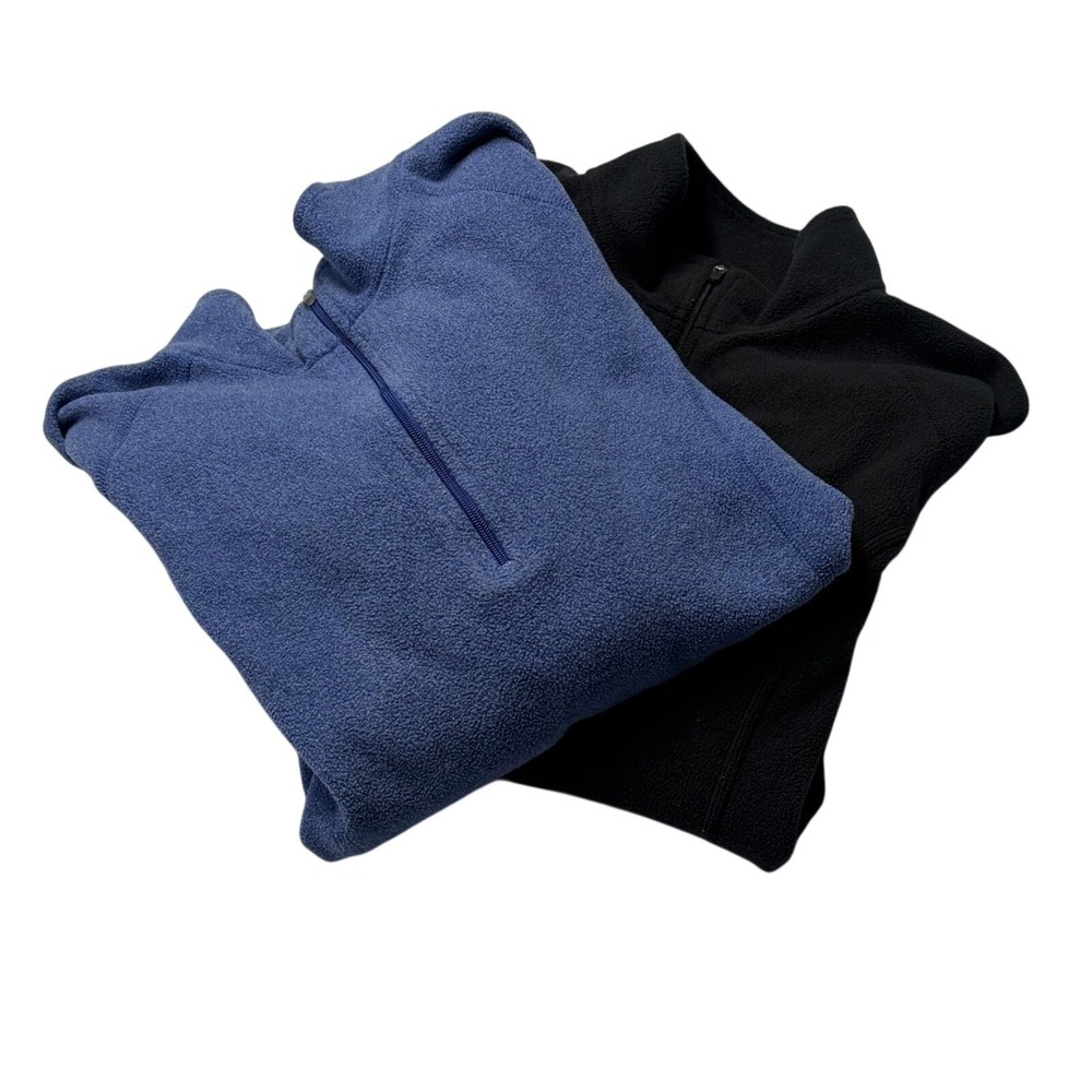 LL Bean Womens Medium 1/4 Zip Fleece Pullover (lot of 2) Blue Black